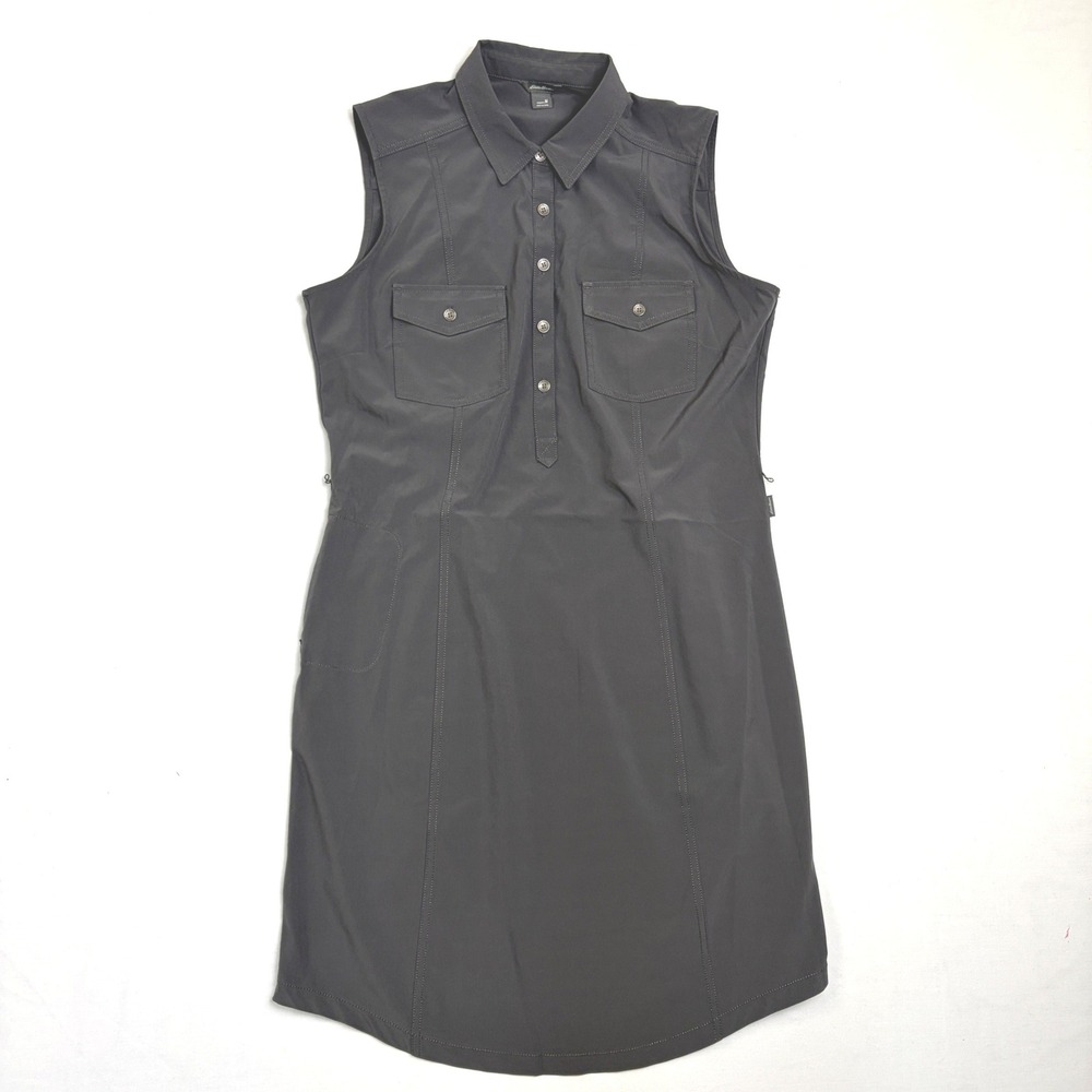 Eddie Bauer Travex Gray Sleeveless Hiking Shirt Dress Womens M Outdoor Quick Dry